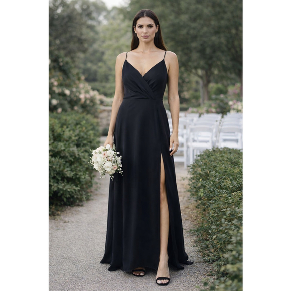 Azazie Dresses & Skirts - Azazie Black Bridesmaid Dress A6 Floor Length Slit Formal Gown Pockets